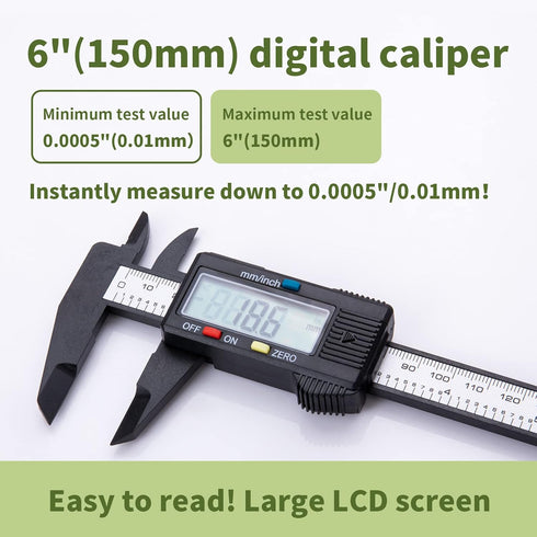 Digital Caliper 0-6"Measuring Tool, Micrometer Caliper with Auto-Off Feature, Interchangeable between inches and millimeters for jewelry measureme...