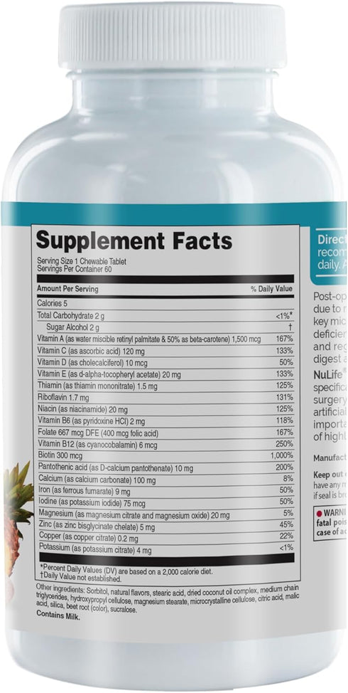 Nu-Life Advanced Bariatrics Multivitamin Chewable Tablets, Bariatric Mulivitamin with Iron - Tropical Berry (60 Chewable Tablets) (Packaging May V...