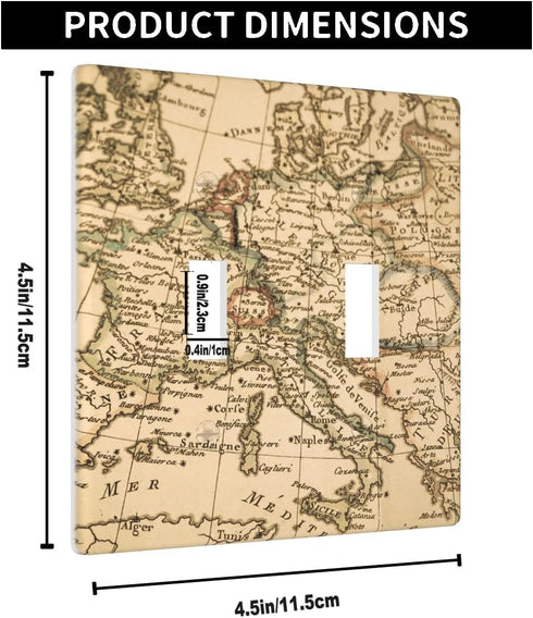 Antique Old Map 2-Gang Wall Plate Retro Beige European Map Italy France Spain Mediterranean Continent Vintage Nautical Toggle Light Switch Covers ...