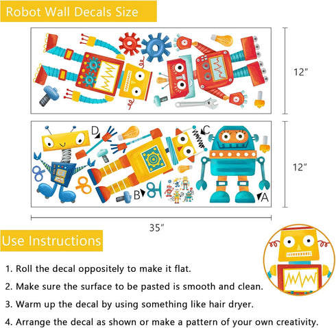 Yovkky Robots Educational Wall Decals Stickers, Bulb Gear Baby Boys Room Nursery Playroom Decor, Clockwork Wrench Toddler Kids Bedroom Home Classr...