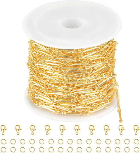 Jabogrii 16.4 Feet 18K Gold Plated Brass Chain for Jewelry Making Columnar Necklace Bracelet Jewelry Making Chains with Lobster Clasps and Open Ju...