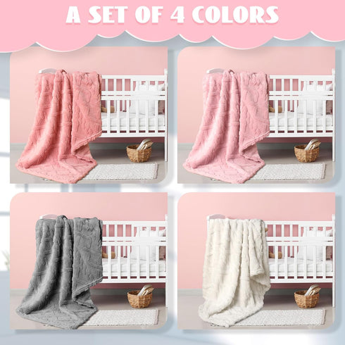 4 Pcs Fleece Baby Blanket 30 x 40 3D Fluffy Baby Blanket for Boys Nursery Bed Baby Girl Blanket Infant or Newborn Receiving Blanket Swaddling Blan...