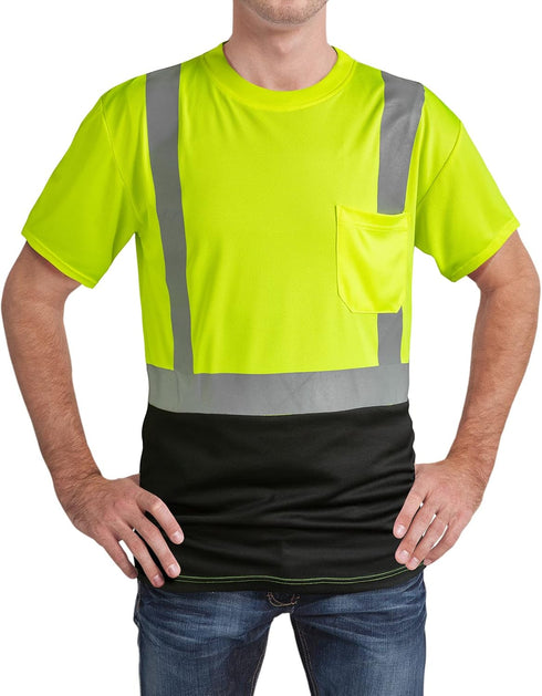 High Visibility Shirts Quick Dry Safety T Shirts with Reflective Strips and Pocket Short Sleeve Mesh Hi Vis Construction Work Class 2 Shirt for Me...