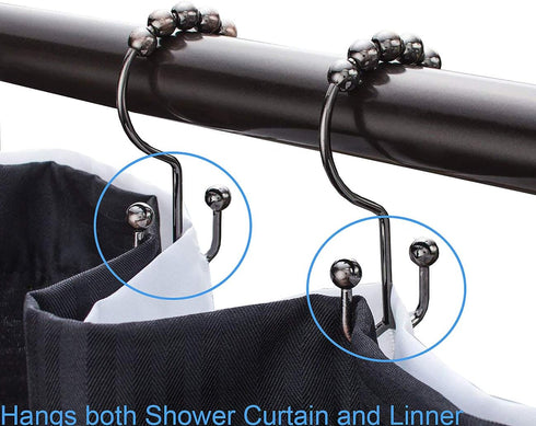 Metal Double Glide Roller Shower Curtain Hooks Rings,100% Stainless Steel, Set of 12 (Oil Rubbed Bronze)...