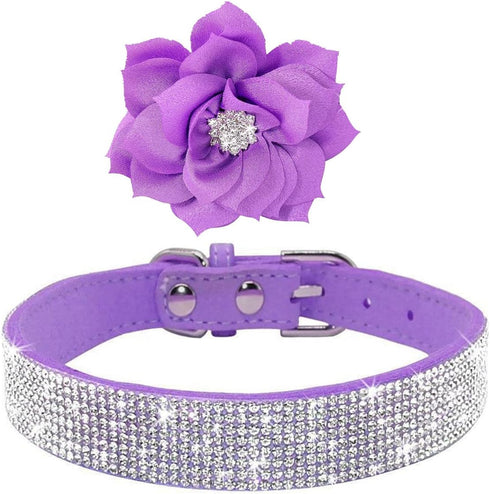 Rhinestone Dog Collar, Cute Dazzling Sparkling Soft Suede Leather Dog Cat Rhinestone Collar Crystal Diamond Pet Dog Puppy Collar (Purple5, XXS), X...