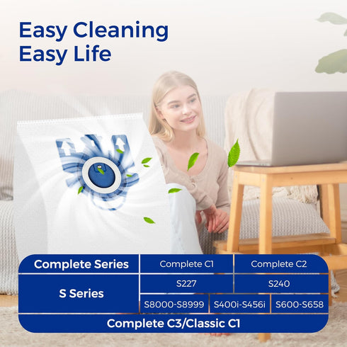 Vacuum cleaner Bags Fit for Miele Classic C1 Complete C1 C2 C3 S227 S240 S270 S400 S2 S5 S8 Series, Includes 9 Packs 3D Efficiency Airclean Bags w...