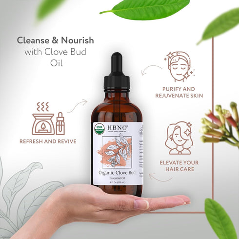 HBNO Organic Clove Bud Essential Oil - 4 oz (120ml) - USDA Certified Organic Clove Bud Essential Oil, Steam Distilled for Aromatherapy, Soap Makin...