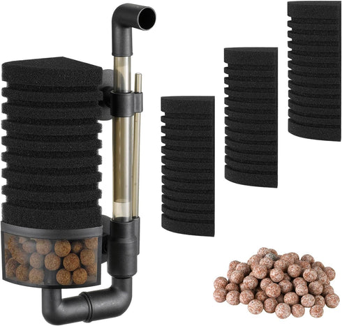 Carefree Fish Aquarium Filter Sponge Fish Tank Quiet Bubble Filter with 3 Sponges and 1 Bag of Filtered Ceramic Balls for Salt Water and Fresh Wat...