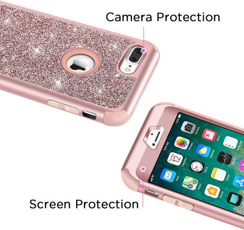 Hython Designed for iPhone 8 Plus, iPhone 7 Plus Case, Heavy Duty Defender Protective Bling Glitter Sparkle Hard Shell Hybrid Shockproof Rubber Bu...