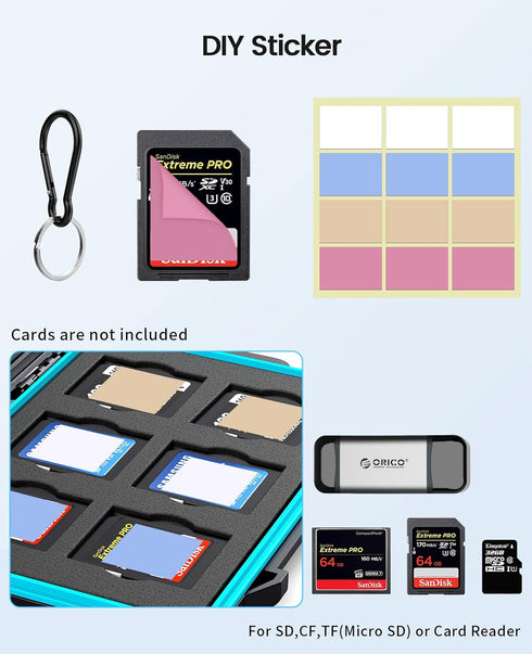 ORICO 24 Slots SD Card Case Holder Water Resistant & Anti-Shock Memory Card Case for SD/Micro SD SDXC SDHC TF Card Carrying Storage Organizer Prot...
