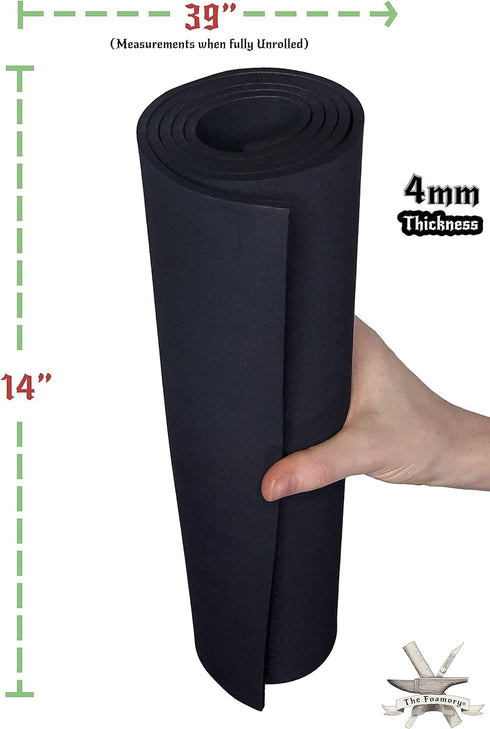 EVA Foam Cosplay - (2mm to 10mm) - Black or White - 14" x 39" Sheet - Ultra High Density 85 kg/m3 - by The Foamory (Black, 4mm - Thickness)...