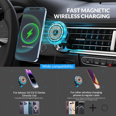 C25 Wireless Magnetic Car Charger for iPhone 15/14/13/12 Series, Upgraded Car Phone Holder Auto-Alignment,Fast Charging Air Vent Mount (Blue)......