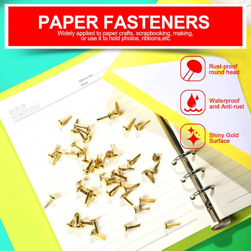 500PCS Mini Paper Brads, HNYYZL Paper Brass Fasteners Metal Brass Brads with Box, Mini Round Head 8mm Paper Fasteners for Paper Crafts, Scrapbooki...