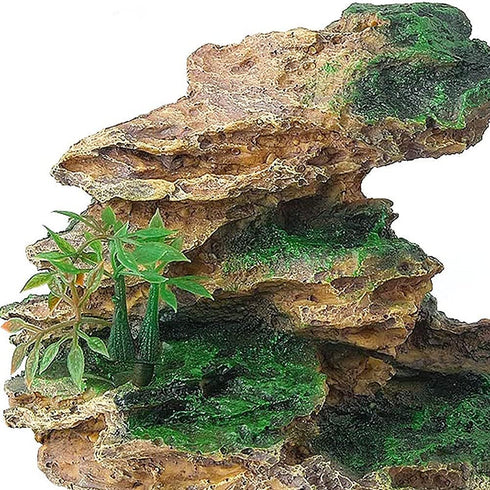 Aquarium Ornament Rock Cave Landscape Artificial Mountain View Stone with Moss Tree Fish Tank Decoration (#Hill A)...