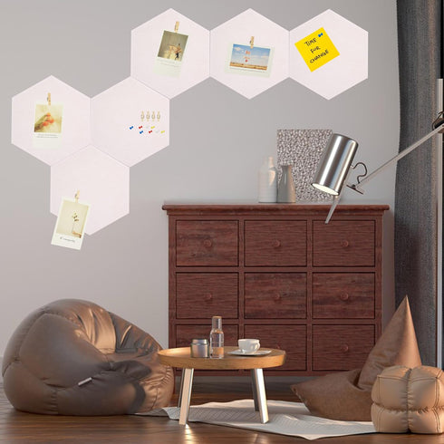 6Pcs White Hexagon Bulletin Board Strips,White Felt Pin Board Bar Strips with 50 Pushpins, Self-Adhesive Felt Cork Board Strips for Wall to Displa...