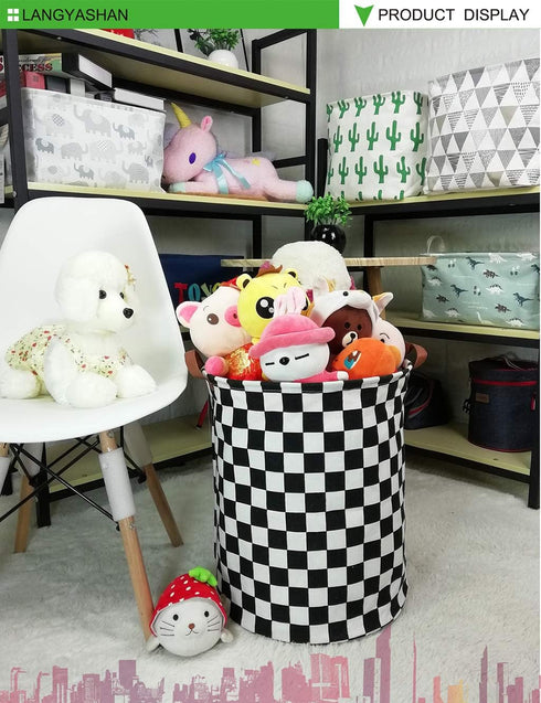 LANGYASHAN Laundry Basket Canvas Fabric Collapsible Organizer Basket for Storage Bin Toy Bins Gift Baskets Bedroom Clothes Children Nursery Hamper...