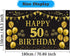 Trgowaul 50th Birthday Backdrop Gold and Black 5.9 X 3.6 Fts Happy Birthday Party Decorations Banner for Women Men Photography Supplies Background...