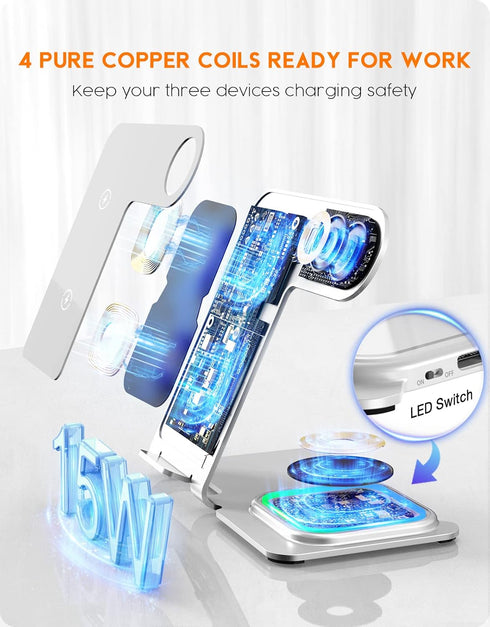 Wireless Charger, 3 in 1 Wireless Charging Station for Apple, Ultra-Thin Aluminum Alloy Charger for iPhone14/13/12/11/X/8 Series, for Apple Watch ...