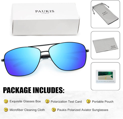 Polarized Aviator Sunglasses for Men, Rectangle Square Metal Frame, Retro Pilot Sport Sun Shades for Driving Running...