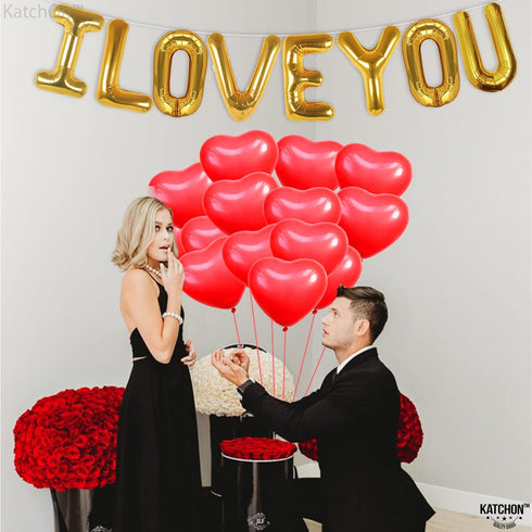 KatchOn, I Love You Balloons and Heart Balloon - 16 Inch, Pack 28 | Red Heart Balloons for Romantic Decorations Special Night | I Love You Decorat...