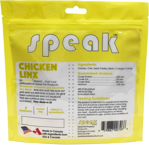 Treats Chicken Linx, Natural Gluten Free Low Calorie Sausage Training Treat Snacks with Limited Ingredients, Perfect for Dogs, 8 Ounces...