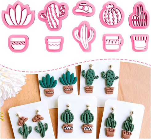 KEOKER Clay Cutters for Polymer Clay Jewelry, Cactus Polymer Clay Cutters for Earrings jewelry Making, 10 Shapes Potted Plant Clay Earrings Cutter...