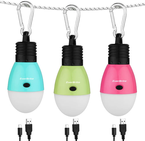 EverBrite Rechargeable Camping Light, Portable Tent Lantern, 3 Lighting Modes, Hanging Tent Light Bulbs with Clip Hook for Hiking, Fishing, Backpa...
