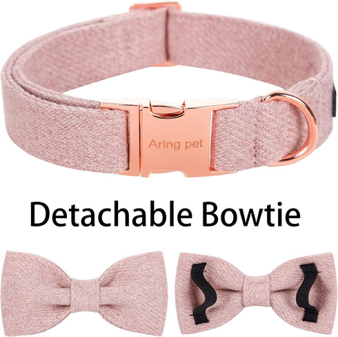 ARING PET Bowtie Dog Collar-Cotton Pink Dog Collar with Bow, Fancy Wedding Girl Dog Collars Pet Collars Gifts with Metal Buckle...