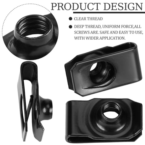 25 Pcs Extruded U Type Nuts Bumper Fender U Style Clip on Nut Extruded U Style Nuts Spring Nuts Black U Style Fasteners for Automotive Metal Fende...