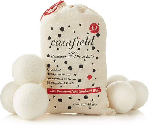 Casafield Wool Dryer Balls Set of 6, Extra Large Organic Handmade 100% New Zealand Wool, Natural Laundry Fabric Softener...