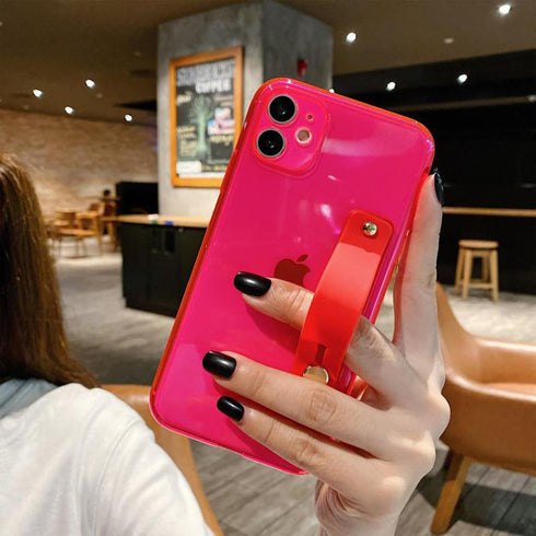 siduater Strap Holder Case for 6.7" iPhone 14 Plus with Kickstand, Slim Translucent PC Back Cover + Soft TPU Bumper with Adjustable Finger Grip Lo...