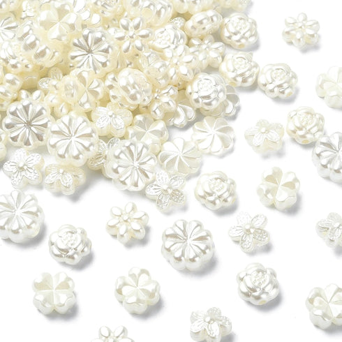 Stiesy 200 Pcs Assorted Flower Beads Bulk ABS Imitation Pearl Beads Rose Flower Loose Beads for Beading Necklace Bracelet Earring Phone Strap Jewe...
