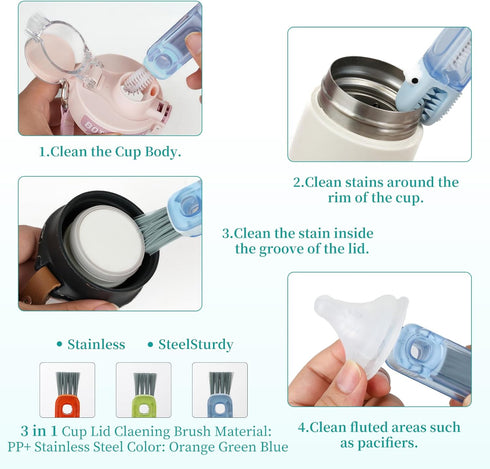Cup Lid Gap Cleaning Brush, 3 in 1 Multifunctional Insulation Bottle Cleaning Tools Silicone Gap Cup Rim Brush for Bottle Gap Tight Spaces Cup Hom...