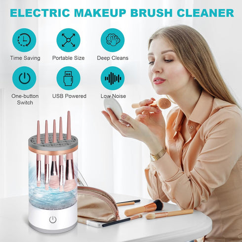 Electric Makeup Brush Cleaner,Auto Makeup Brush Cleaner,Make up Brush Cleaner Machine Wash and Dry Quickly,Deep Wash Cosmetic Brush Spinner for Al...