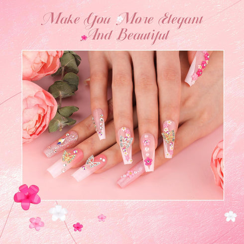 3D Nail Charms and Gems Set 1, 20PCS Gold and Silver Chunky Butterfly Nail Charms with Rhinestones, 3D Flowers for Nails, Flatback Crystals and Pe...