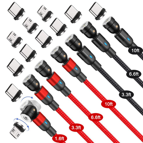 Bojianxin 540° Rotation Magnetic Charging Cable?7-Pack, 1.6ft/3.3ft/3.3ft/6.6ft/6.6ft/10ft/10ft? Magnetic USB Cable, 3 in 1 Magnetic Phone Charger...