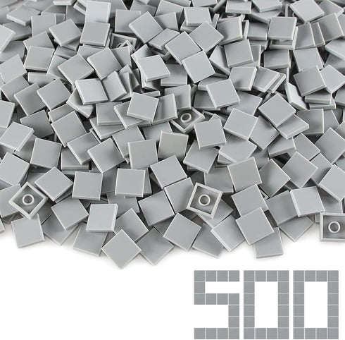 Light Bluish Gray 2×2 Tile ×500 Parts and Pieces Flat MOC Bricks, Bulk Building Blocks for Smooth Surface Wall Floor, Toy Accessories Compatible w...