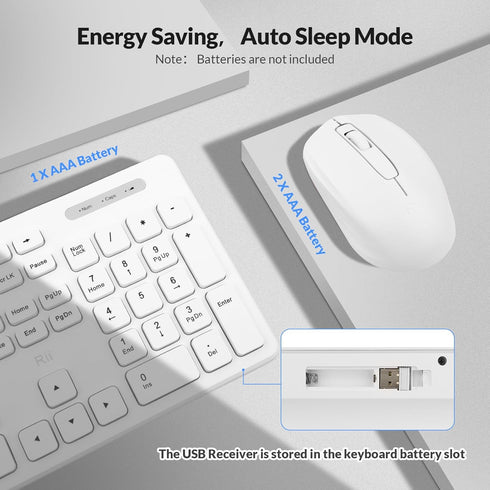 Wireless Keyboard and Mouse Combo - Rii Standard Office PC Keyboard and Optical Wireless Mice (WHITE)...