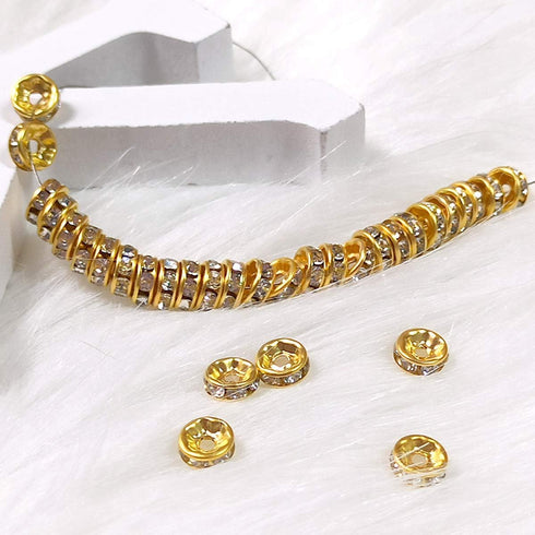 200Pcs Rondelle Spacer Beads Bright Silver Crystal Rondelle Spacer Beads for Jewelry Making (8mm Gold Plated)...
