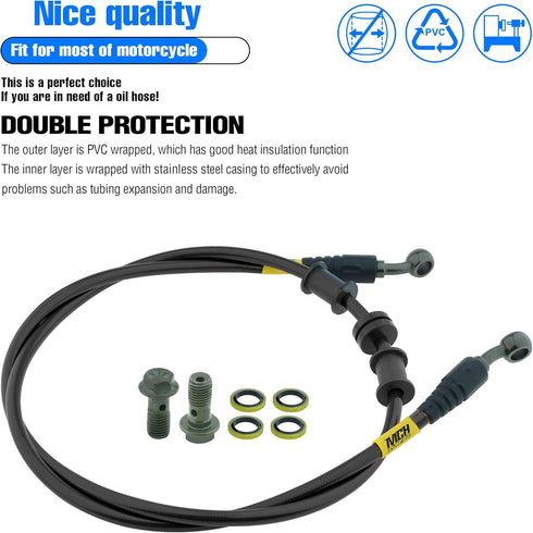 Motorcycle Hydraulic Brake Oil Hose - 28 28 Degree M10 Braided Steel Brake Clutch Oil Line Pipe for Dirt Bike Enduro Motocross Black 1100mm/43.31"...