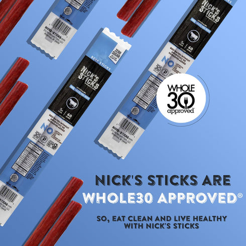 Nick's Sticks Clean & Balanced 100% Grass-Fed Beef Snack Sticks | Made in the USA | Gluten Free | Paleo, Keto, Whole30 Approved | No Soy, Antibiot...