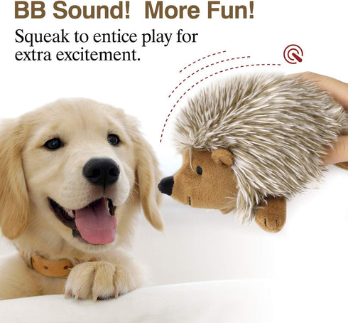 Pawaboo Plush Dog Toy, Non-Toxic Super Soft Faux-Fur Hedgehog Dog Toy Squeak Aninal Toy Stuffed Biting Training Playing Toys for Dog Puppy, Brown...
