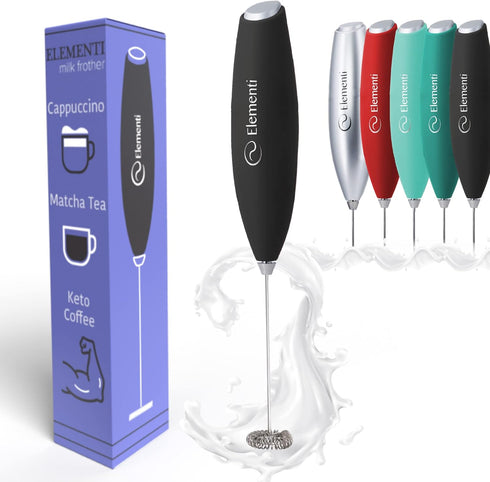 Elementi Milk Frother Wand & Drink Mixer Handheld, Protein Mixer, Milk Frother Handheld Mixer, Coffee Mixer Wand, Coffee Stirrers Electric Mini Mi...