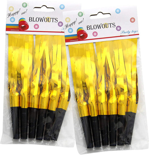 24 Pieces Glitter Metallic Fringed Noise Maker Musical Blowouts, Squawker Whistles Party Noisemakers for Birthday, New Year, Party Favor Decoratio...