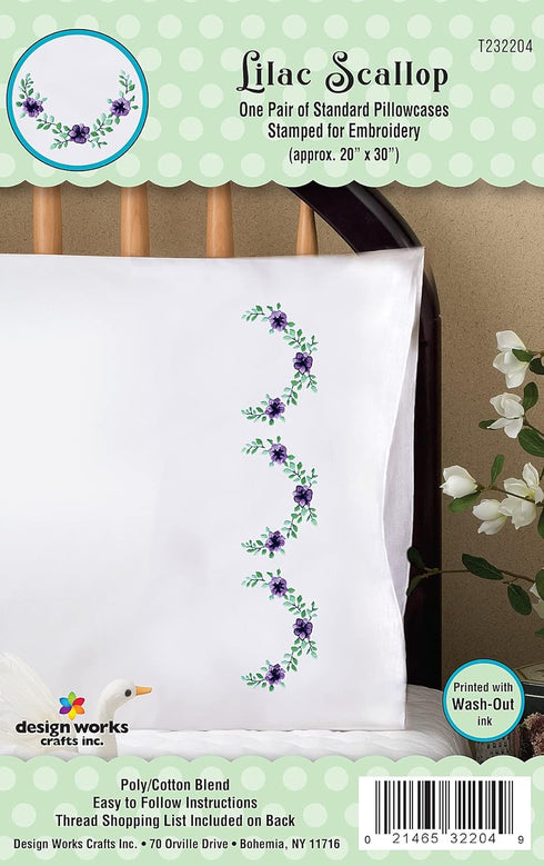 Design Works Crafts Lilac Scallops Stamped for Embroidery Pillowcases, Purple......