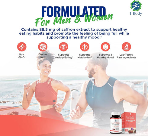1 Body Saffron Extract 8825 – Antioxidant & Mood Support Saffron Supplement – 88.5 mg of Pure Safranal per Vegetarian Capsule...