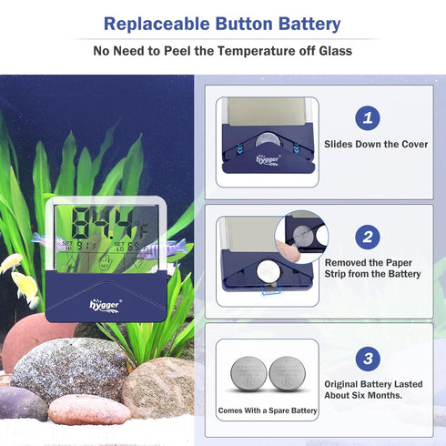 hygger Digital Aquarium Thermometer High and Low Temperature Alarm Sensor Gauge with LCD Touchscreen Stickable Fish Tank Thermometer for Saltwater...
