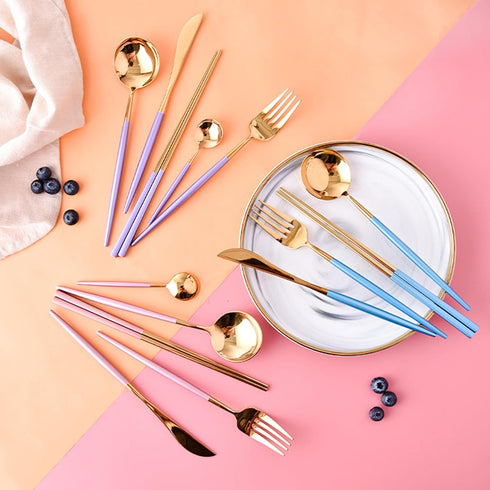 AARAINBOW 8 Pieces Stainless Steel Flatware Set Portable Reusable Cutlery Set Travel Utensils Set Including Chopsticks Knife Fork Spoon Straws Cle...