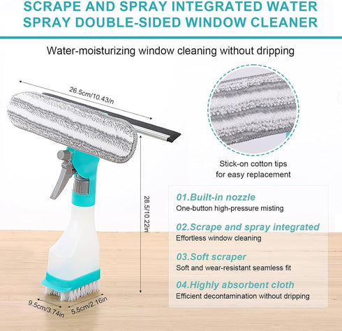 4 in 1 Window Cleaning Kit, Window Vacuum Squeegee Cordless, Window Cleaner Tool with Spray/Brush Cleaner/Wipe Multihead Cleaning Brush for Shower...