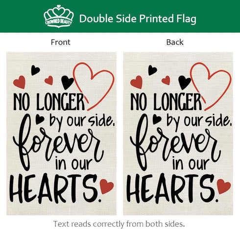 CROWNED BEAUTY Memorial Day Garden Flag Gravesite 12x18 Inch Double Sided Heart Saying Decor for Outside Yard,Forever In Our Hearts CF505...